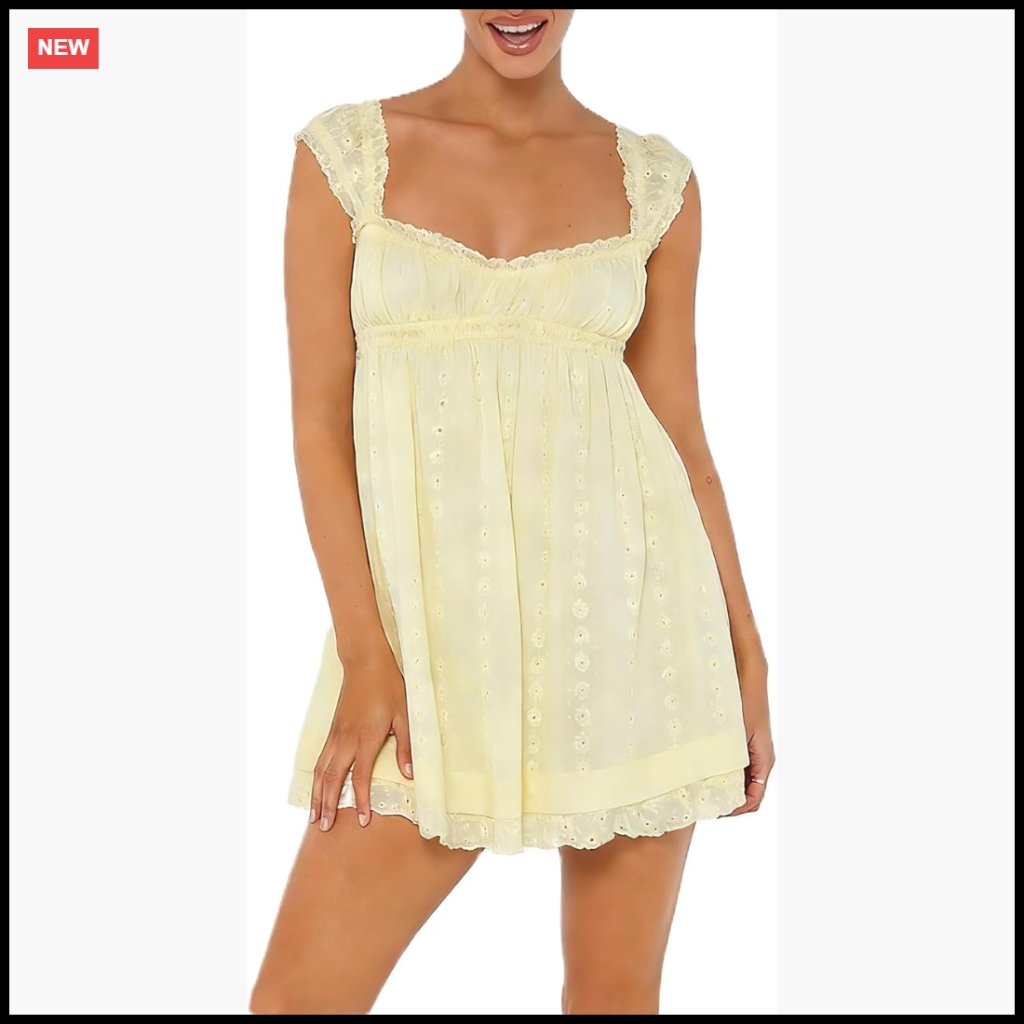 Floral Embroidery Babydoll Mini Dress Sleeveless Loose A-Line Summer Sundress